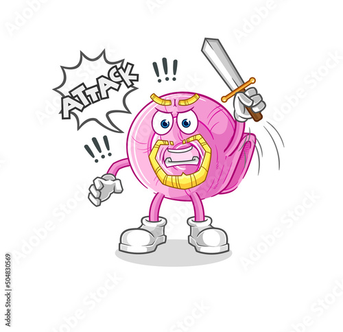 shell knights attack with sword. cartoon mascot vector