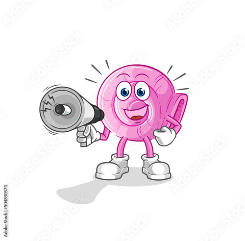 shell holding hand loudspeakers vector. cartoon character