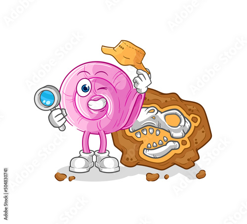 shell archaeologists with fossils mascot. cartoon vector