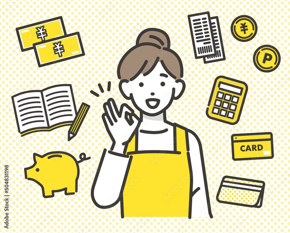 Vetor Do Stock ローンや家計に強い主婦のベクターイラスト素材 家事 節約 貯金 Adobe Stock