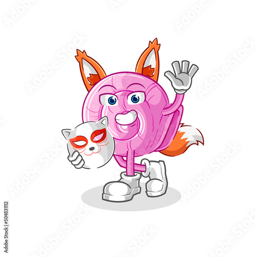 shell japanese fox character. cartoon mascot