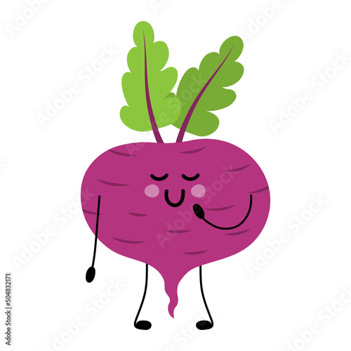 Beet cute funny vegetable character. Hand drawn cartoon kawaii character illustration icon. Beetroot vegetable character concept