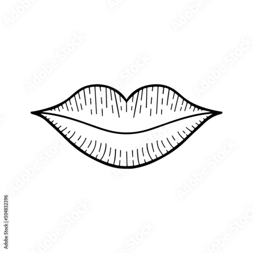 Romantic doodle lips on white background for beauty design and postcard decoration. Isolated object.