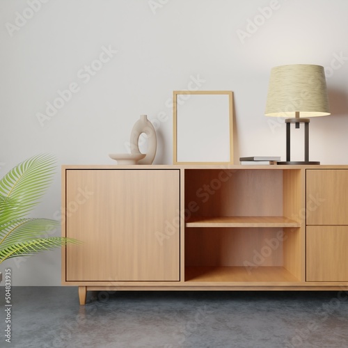 Vertical frame mockup in living room interior. 3d rendering, 3d illustration