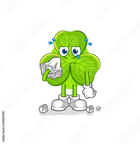 clover cry with a tissue. cartoon mascot vector