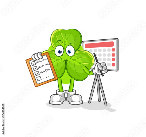clover schedule list vector. cartoon character