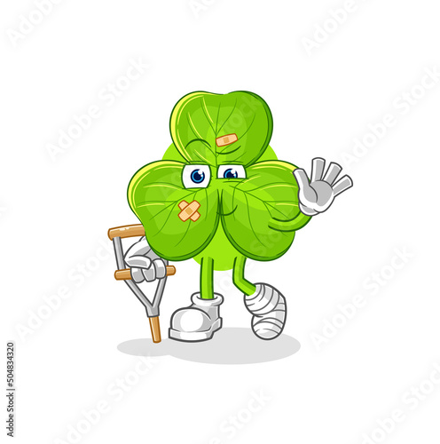 clover sick with limping stick. cartoon mascot vector