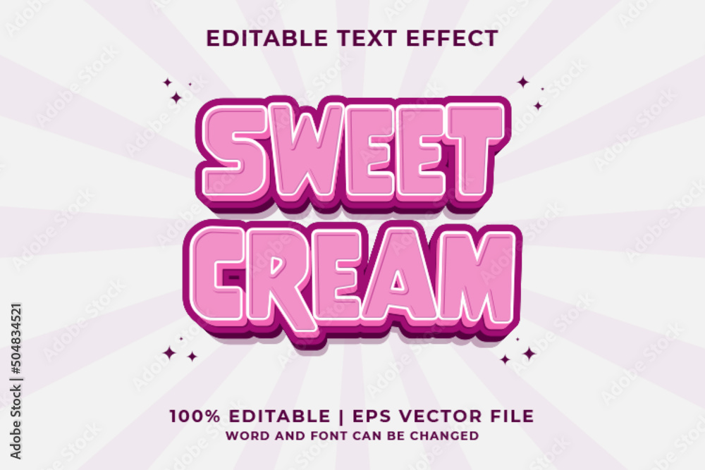 3d Sweet Cream Cartoon Editable Text Effect Premium Vector - obrazy, fototapety, plakaty 