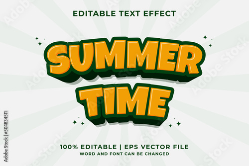 3d Summer Time Cartoon Editable Text Effect Premium Vector