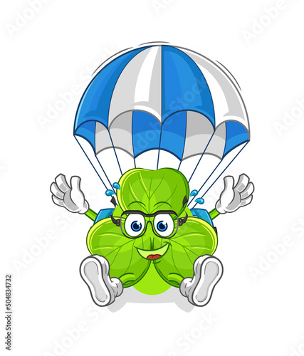 Fototapeta Naklejka Na Ścianę i Meble -  clover skydiving character. cartoon mascot vector