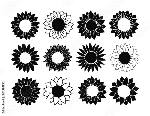 Sunflower silhouette vector illustration. Summer flower clipart isolated on white background. Hand drawn black petal for decoration, t shirt print, logo, farm symbol. photo