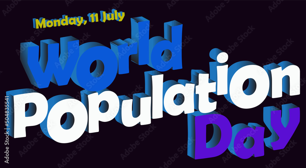 World population day lettering text design illustration on dark background, vector art