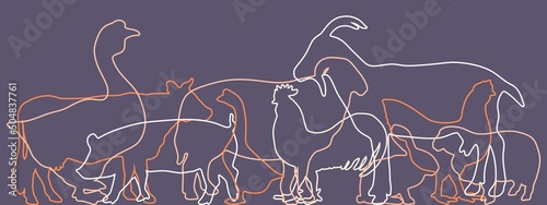 Farm animals silhouettes. Livestock and poultry icons. Thin line style photo