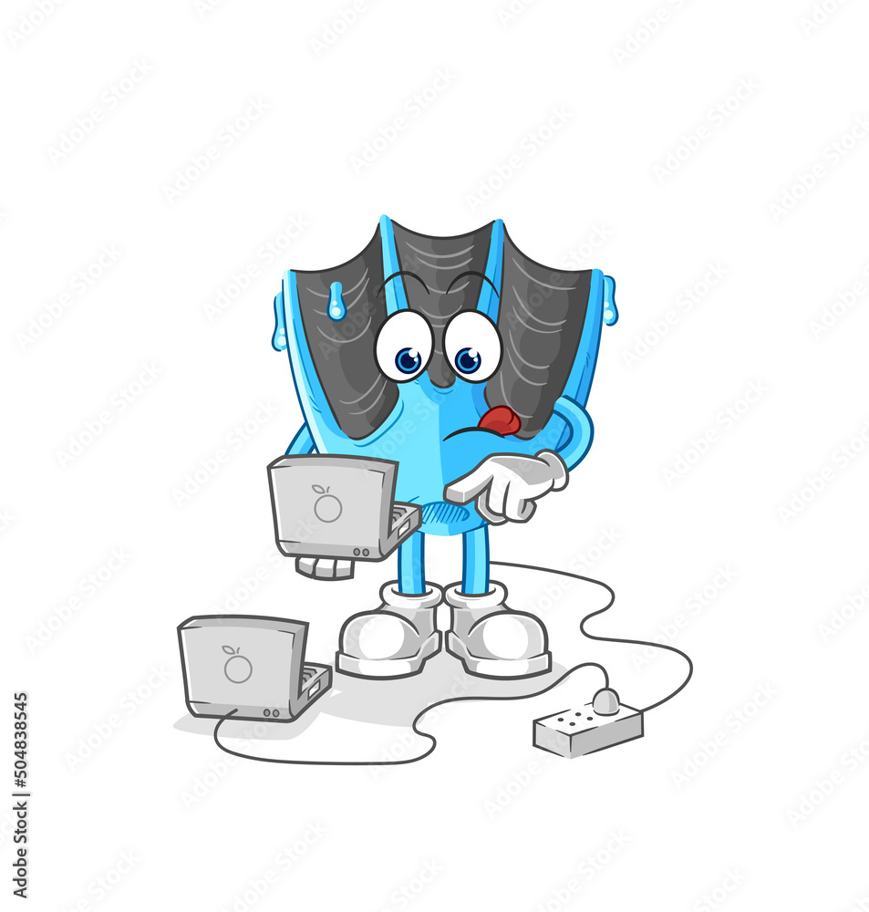 swimming fin with laptop mascot. cartoon vector