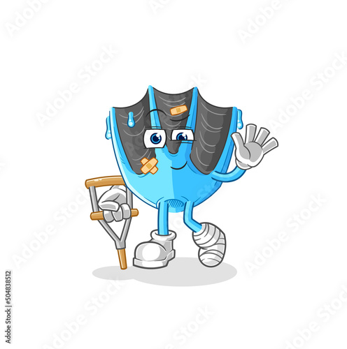 swimming fin sick with limping stick. cartoon mascot vector