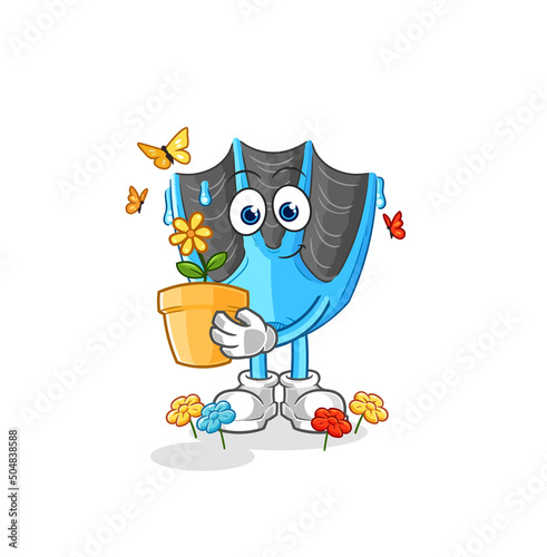 swimming fin with a flower pot. character vector