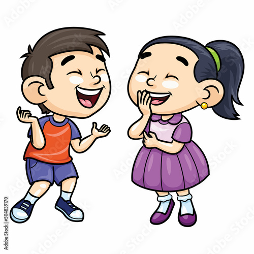 Illustration of cute kids laughing.