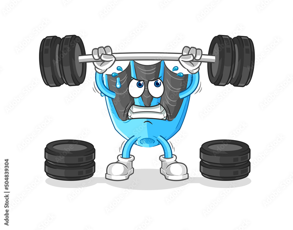 swimming fin lifting the barbell character. cartoon mascot vector swimming fin lifting the barbell character. cartoon mascot vector