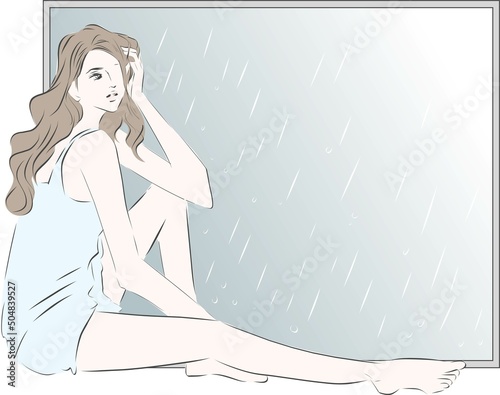 雨で憂鬱な女性