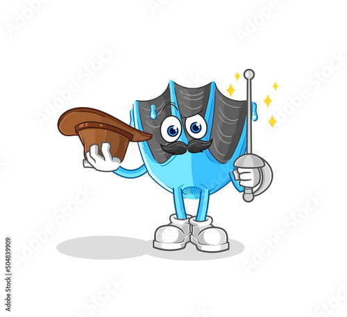 swimming fin fencer character. cartoon mascot vector