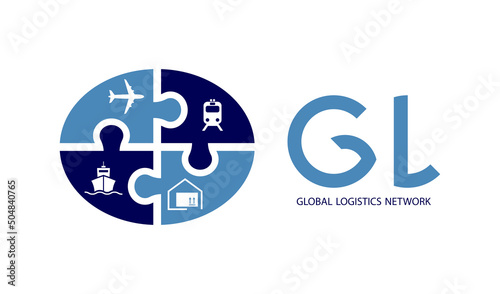 Global logistics network. Map global logistics partnership connection.  Puzzle ellipse  from four elements and logistics icons for your design.  EPS10.