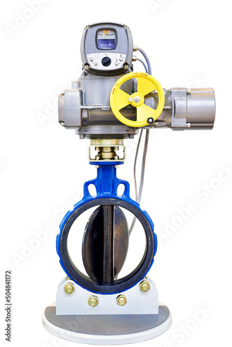 Valve actuator for the oil and gas industry isolated white Fototapeta