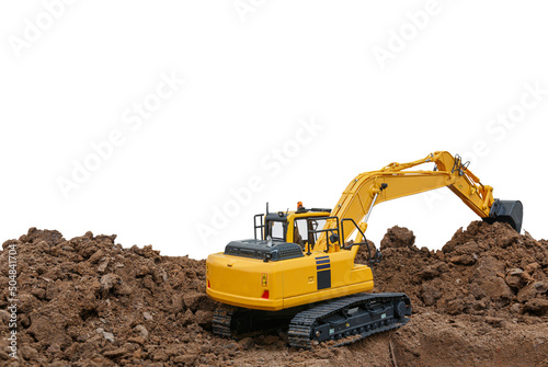Clewer excavator digging a construction site isolated on white background.