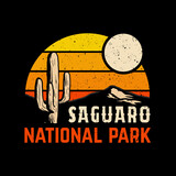 Saguaro National Park vector illustration design t-shirt background black themed vintage, retro, badge, hand drawn, mountain, cactus and for other uses