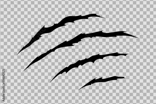 Claw scratches of wild animal. Cat scratches marks isolated in transparent background. Monochrome vector illustration