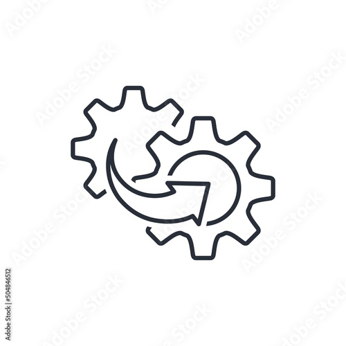 Additional gear. Improve technical design. Process integration. Vector linear icon isolated on white background.