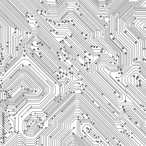 Circuit Board Technology Minimal Simple Lines Pattern Concept Vector Background. Grayscale Color Abstract PCB Trace Data Infographic Design Illustration.