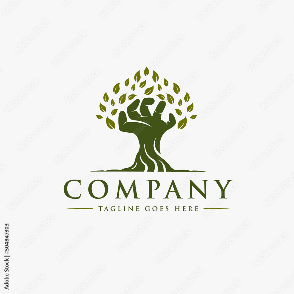 Abstract hand and tree logo vector icon on white background - obrazy, fototapety, plakaty 