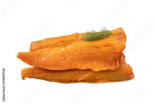 Canvastavla smoked haddock fillet isolated on a white background with dill