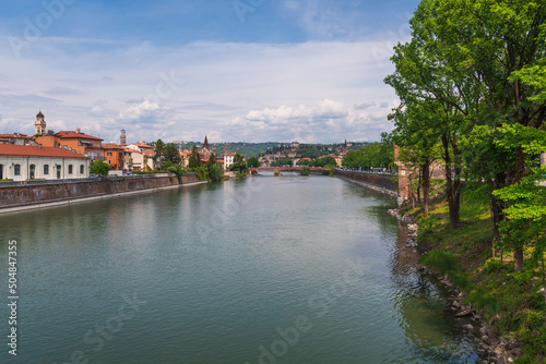View of the Adige River in the Centre of Verona, Veneto, Italy, Europe, World Heritage Site