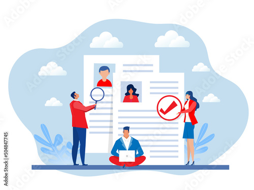 KYC or know your customer with business verifying the identity of its clients concept at the partners-to-be through a magnifying glass vector illustrator