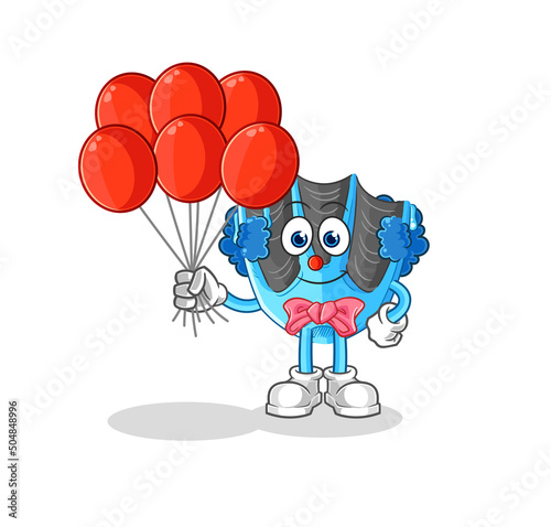 swimming fin clown with balloons vector. cartoon character