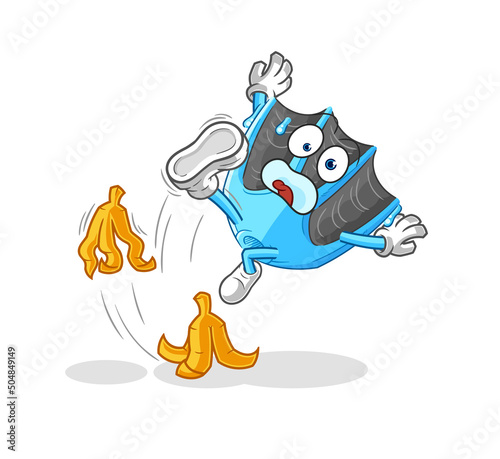 swimming fin slipped on banana. cartoon mascot vector