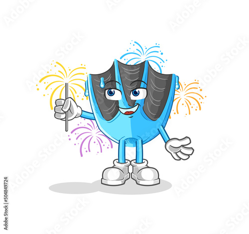 swimming fin with fireworks mascot. cartoon vector