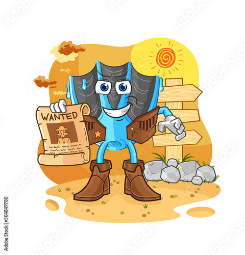 swimming fin cowboy with wanted paper. cartoon mascot vector