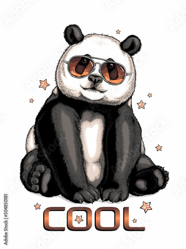 Cute big panda in sunglasses. Vector illustration. Stylish image for printing on any surface