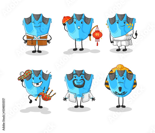 swimming fin world culture group. cartoon mascot vector