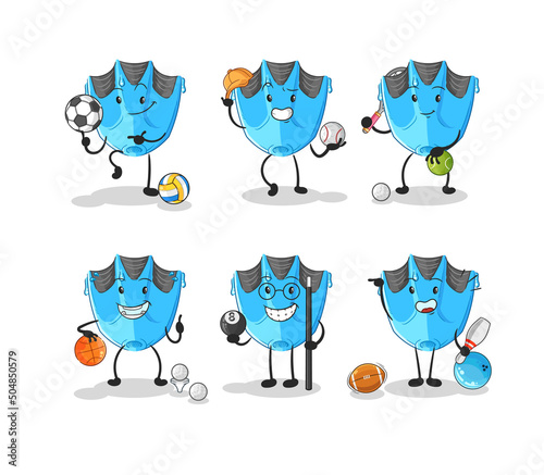 swimming fin sport set character. cartoon mascot vector