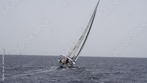 Tilted sailing yacht in Croatia.