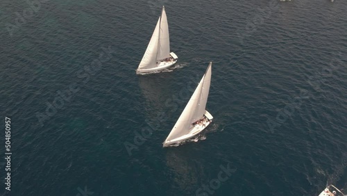 Aerial shoot sailing yachts in the Adriatic Sea. High quality 4k footage