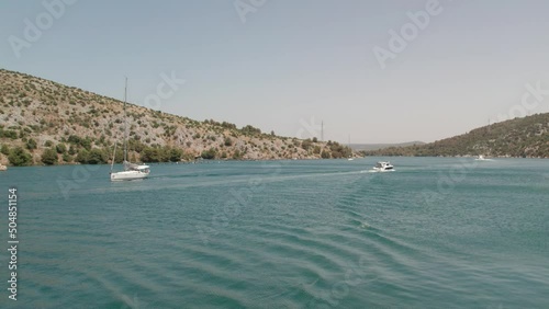 Aerial shoot sailing yachts in the Adriatic Sea. Croatia. 