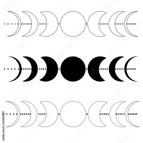 Vector doodle illustration with moon phases. Magic illustrations