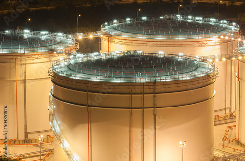 Photography Oil tank storage in factory at night