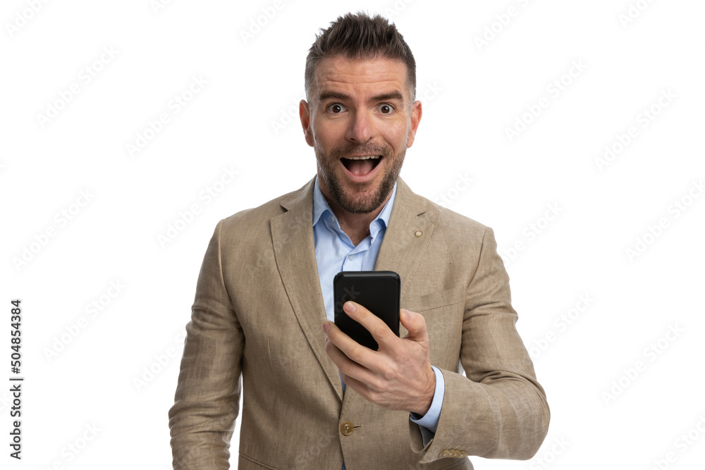 happy middle aged guy being surprised by the news he got happy middle aged guy being surprised by the news he got