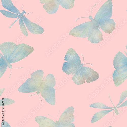 Delicate watercolor butterflies for design. Seamless botanical pattern. Abstract pattern of butterflies on colored paper for print  textile  wallpaper  scrapbooking