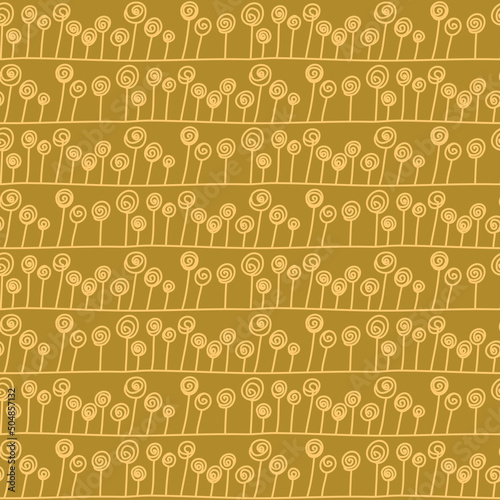 Tribal ornament organic plant seamless pattern mustard yellow color design for textile